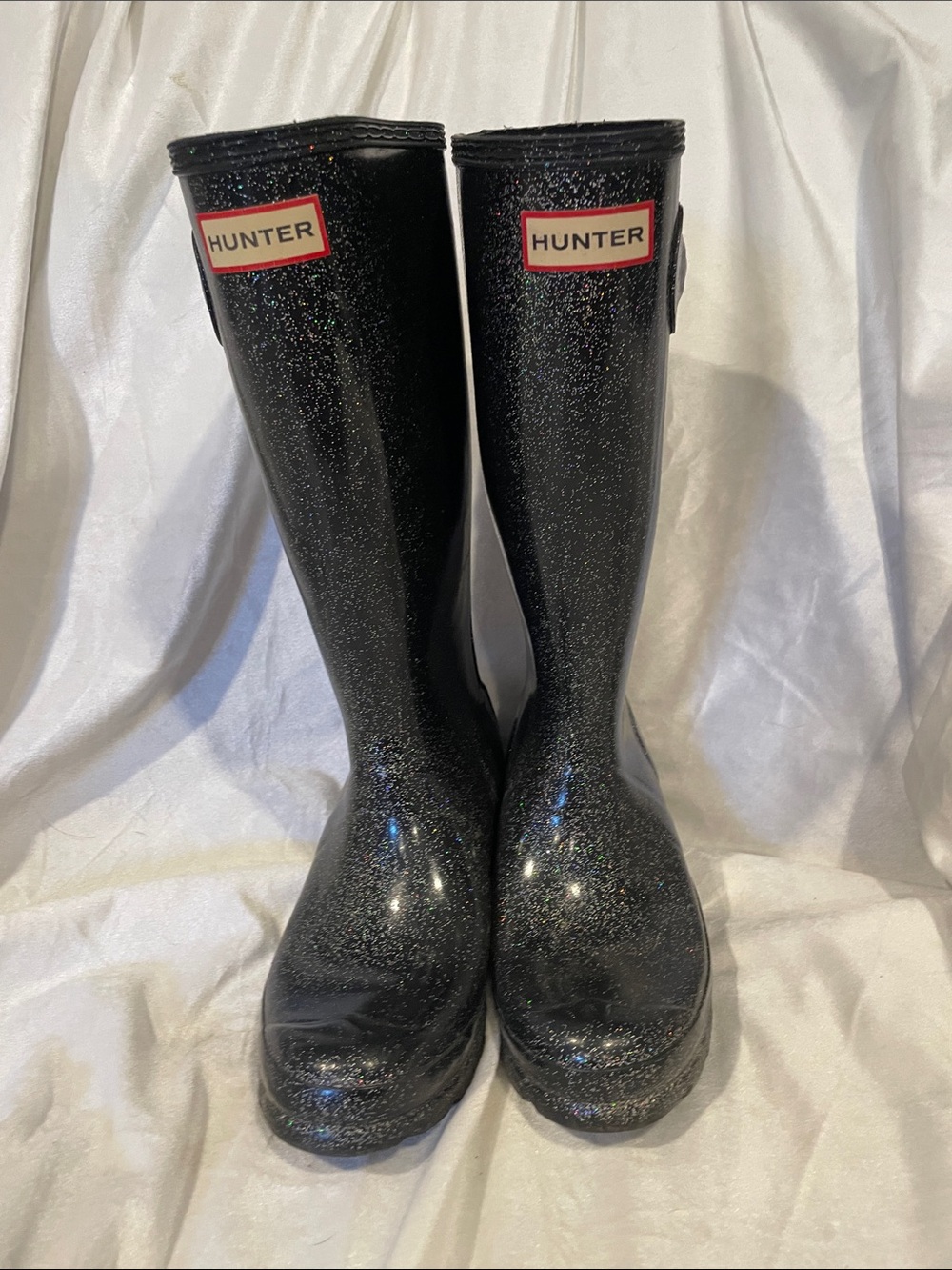 Hunter Original Kids Starcloud Black Glitter Tall Rain Boots Sz 5